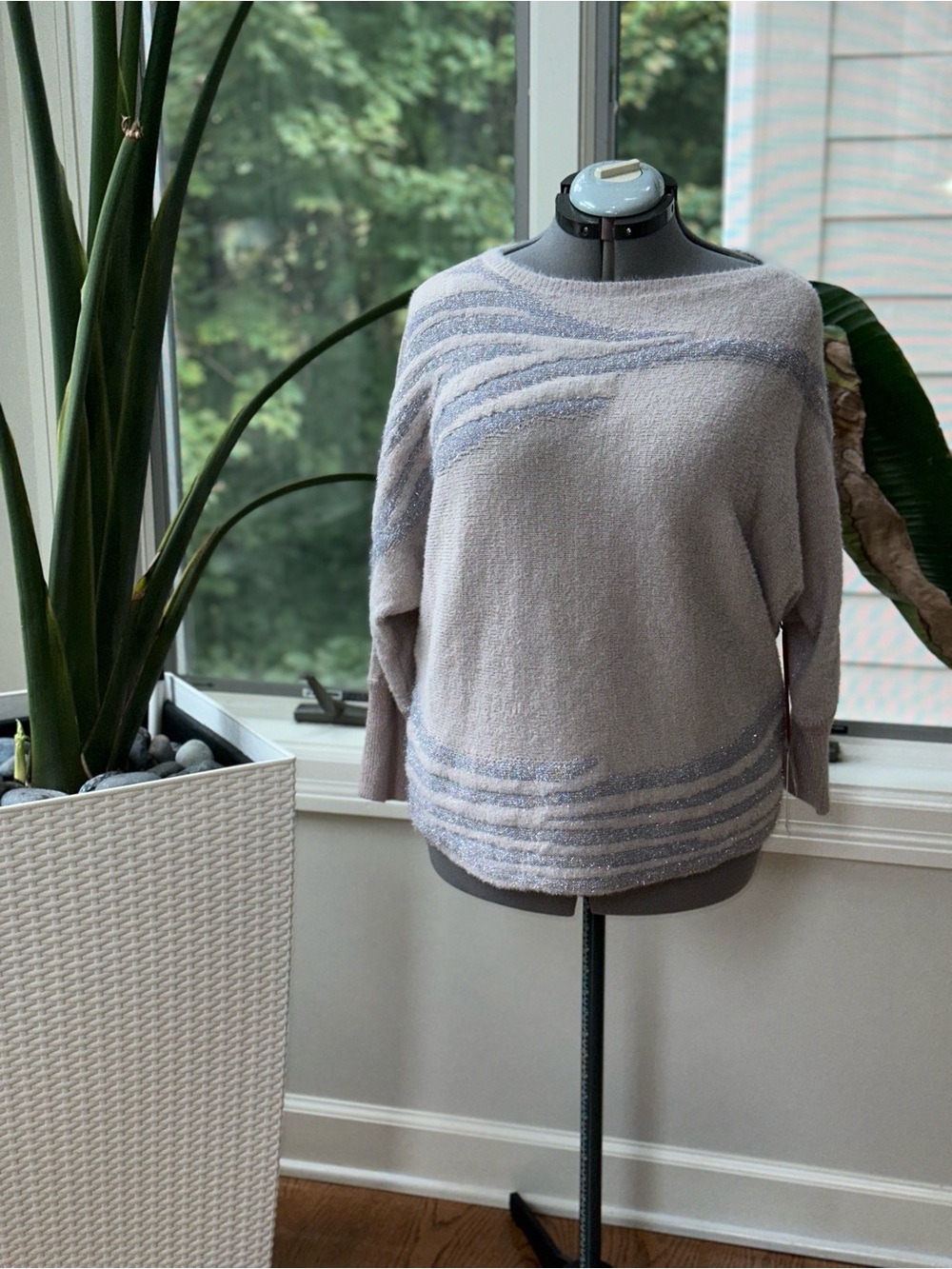 Jennifer Lopez Lavender Striped Boatneck Sweater